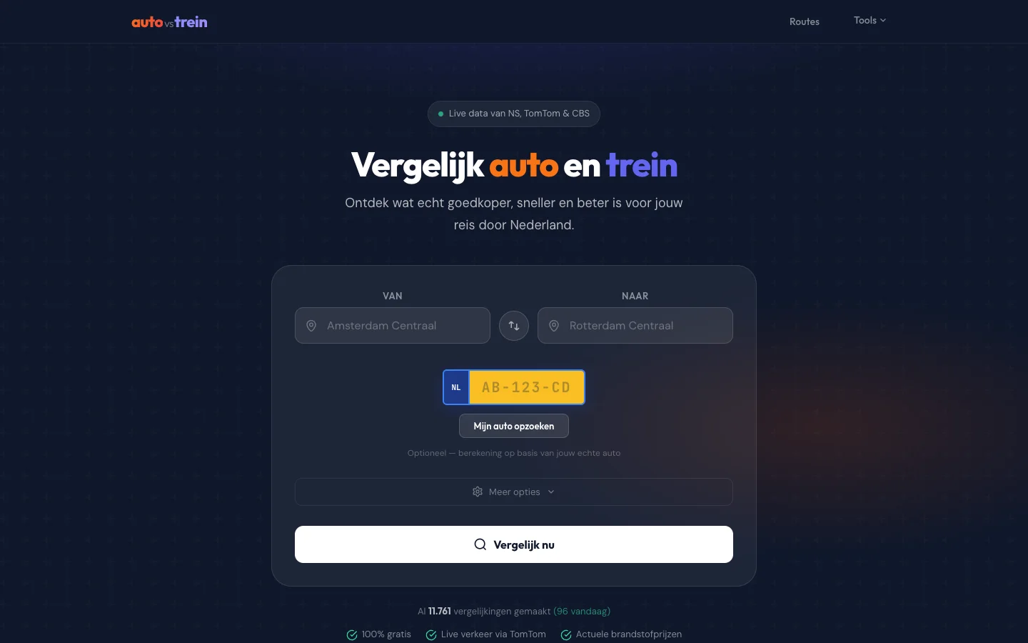 Homepage van AutoVsTrein