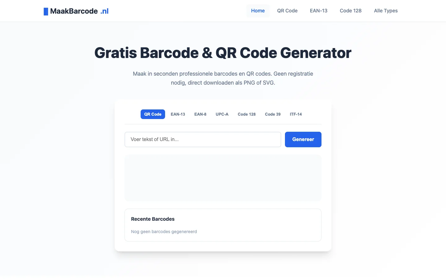 Homepage van MaakBarcode
